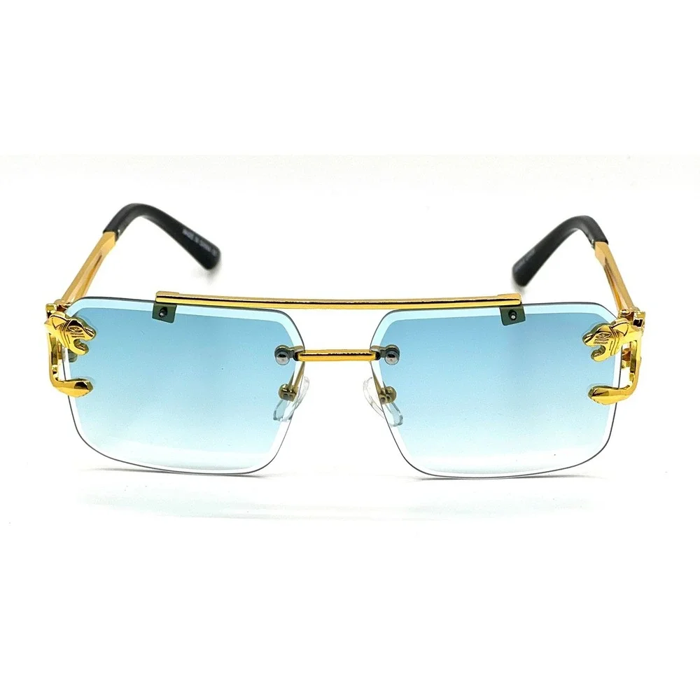 Rimless Rectangle Sunglasses Green Lens Fashion Shades Hip Hop Designer‎ Lentes